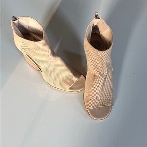 Vince Camuto Perforated Open-Toe Ankle Booties in Light Beige